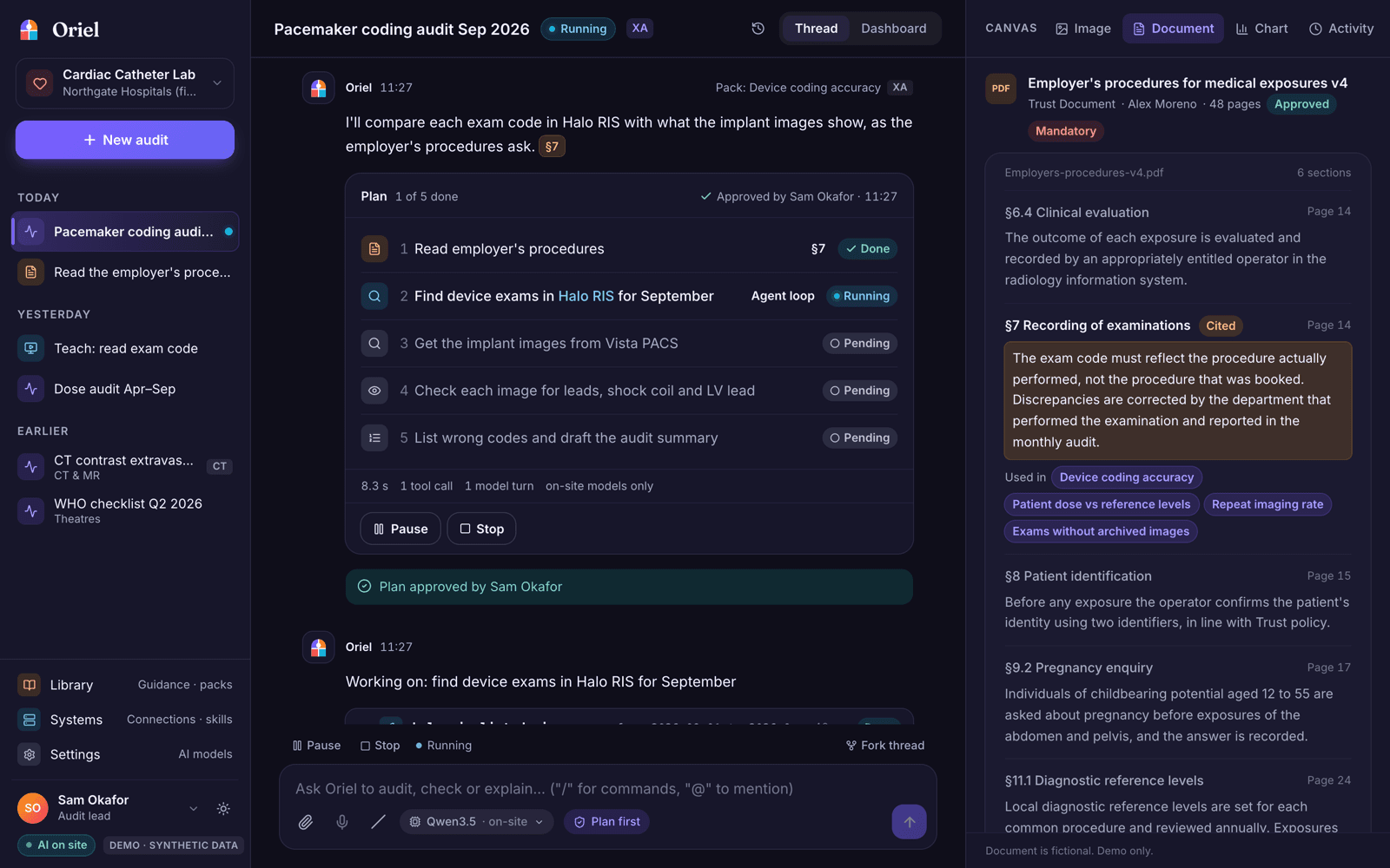 Oriel live product screenshot