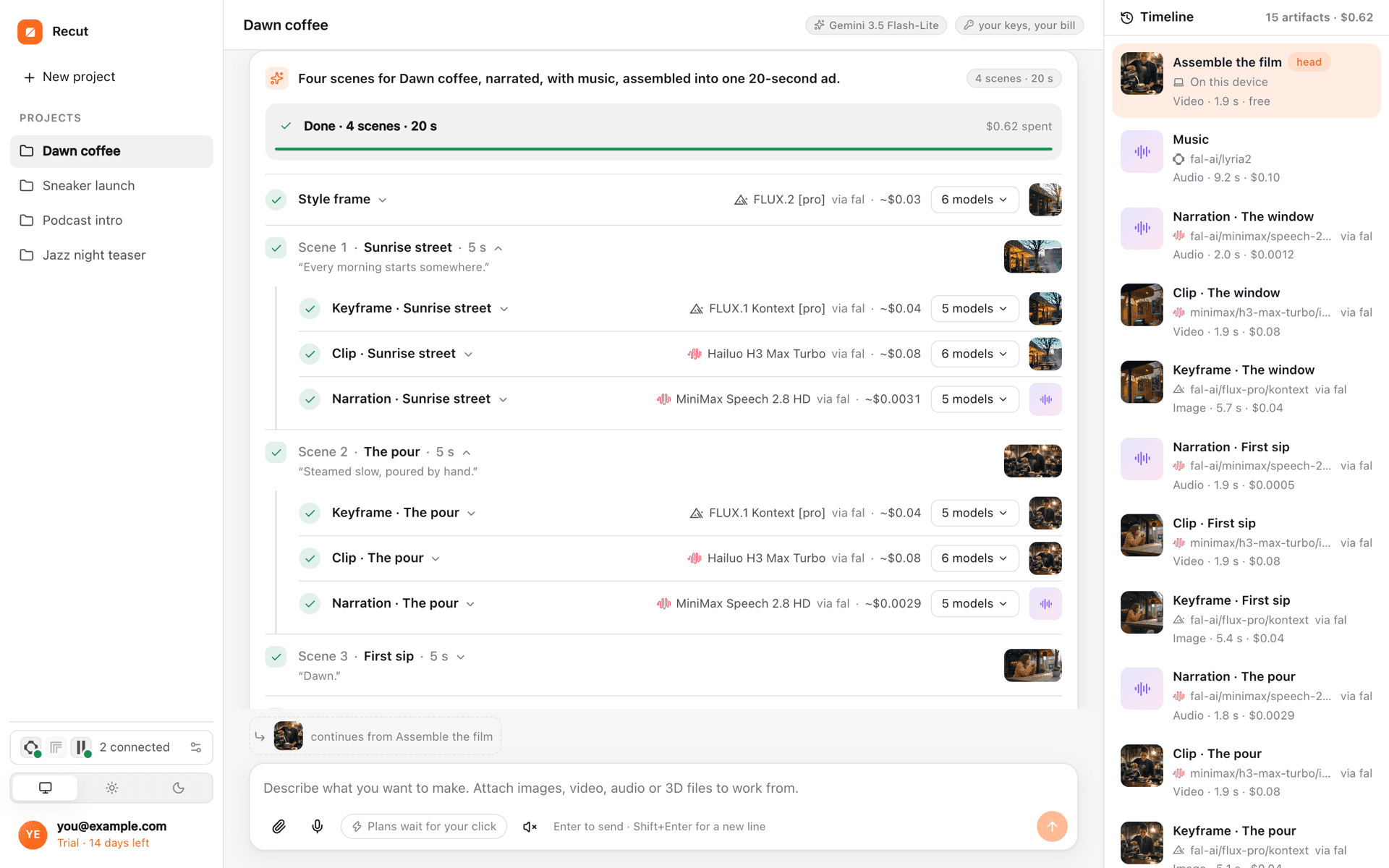 Recut live product screenshot